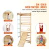Swedish Ladder Wall Gym, 5 in 1 Wooden Indoor Playground Climbing Toys, 220 lbs Load Capacity Swedish Wall Ladder with Pull-Up Bar, Gymnastic Rings