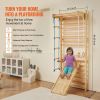 Swedish Ladder Wall Gym, 5 in 1 Wooden Indoor Playground Climbing Toys, 220 lbs Load Capacity Swedish Wall Ladder with Pull-Up Bar, Gymnastic Rings