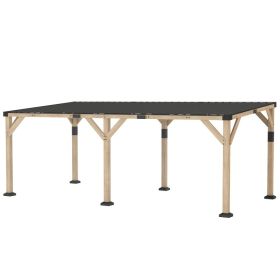 10' x 20' Wooden Gazebo, Hardtop Lean-to Gazebo Pergola with Galvanized Steel Sloped Roof, Light Walnut (Option: Light Walnut-2180x290x255 mm)
