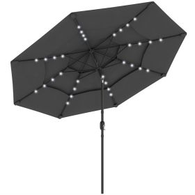 9.7 ft Outdoor Patio Umbrella with Solar LED Lights, 3 Tier Outdoor Table Umbrella with Tilt, Crank, Black (Option: Black-1190x200x200 mm)