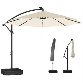 10 ft Cantilever Patio Umbrella with Light, Weight, Offset Hanging Outdoor Umbrella with Protective Cover, Cream White (Option: Cream White-1190x330x230 mm)