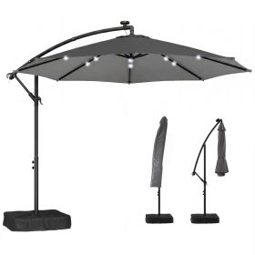 10 ft Cantilever Patio Umbrella with Light, Weight, Offset Hanging Outdoor Umbrella with Protective Cover, Dark Gray (Option: Dark Gray-1190x330x230 mm)