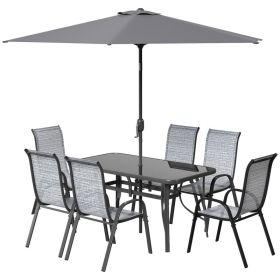 8 Pieces Patio Furniture Set with 9Ft Patio Umbrella, Outdoor Dining Table and Chairs, Mixed Gray (Option: Mixed Gray-1450x800x100 mm)