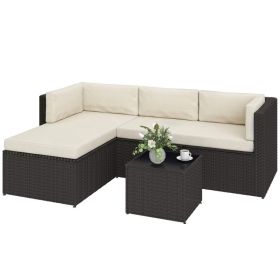 3 Piece Patio Furniture Set, Wicker Outdoor Patio Conversation Furniture Set with Cushions, Glass Top Table, Beige (Option: Beige-1220x680x310 mm)