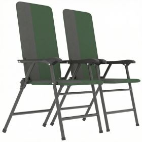 Folding Patio Chairs Set of 2, Padded High Back Lawn Camping Chairs with Armrests, 600D Oxford Fabric, Dark Green (Option: Dark Green-1040x180x630 mm)