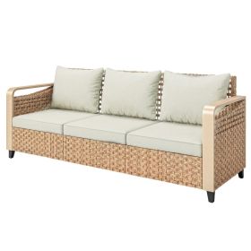 Rattan Wicker Sofa 3-Seater Outdoor Patio Sofa with Cushions for Garden Backyard Porch Beige (Option: Beige-665x590x665 mm)